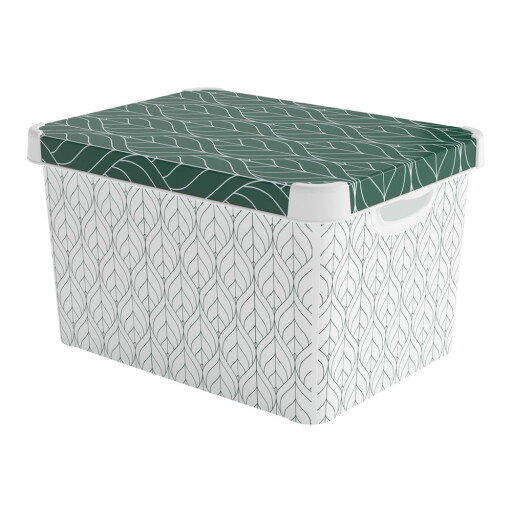 Cutie de depozitare albă/verde din plastic cu capac 39,5x29,5x25 cm L – Curver