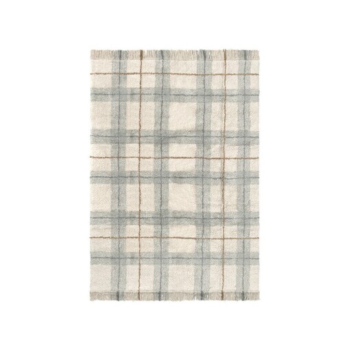 Covor crem/verde salvie lavabil/țesut manual din bumbac 90x120 cm Tartan Blue Sage – Lorena Canals