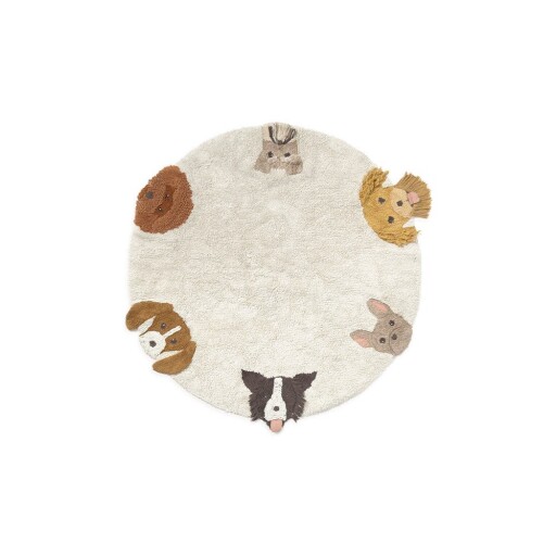 Covor de joacă pentru copii crem lavabil/țesut manual din bumbac ø140 cm Dogs – Lorena Canals