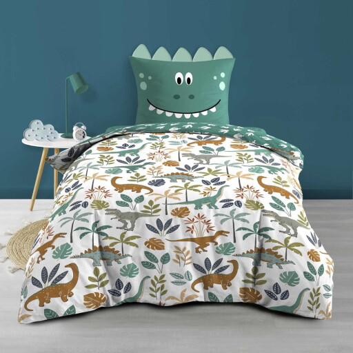 Lenjerie de pat pentru copii albă/verde din bumbac pentru pat de o persoană 140x200 cm Dina – douceur d'intérieur