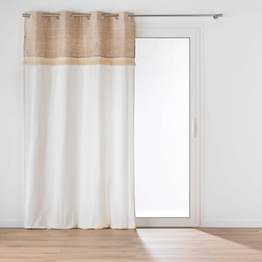 Draperie albă/maro din amestec de iută 140x240 cm Cirrus – douceur d'intérieur
