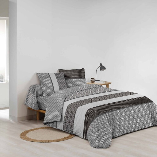Lenjerie de pat alb-negru din bumbac pentru pat dublu/extinsă cu cearceaf inclus/cu 6 piese 240x220 cm Meiko – douceur d'intérieur