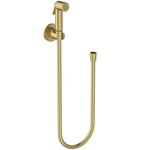 Set dus igiena intima Ideal Standard IdealSpray cu agatatoare  furtun 125cm si para de dus cu control  brushed gold
