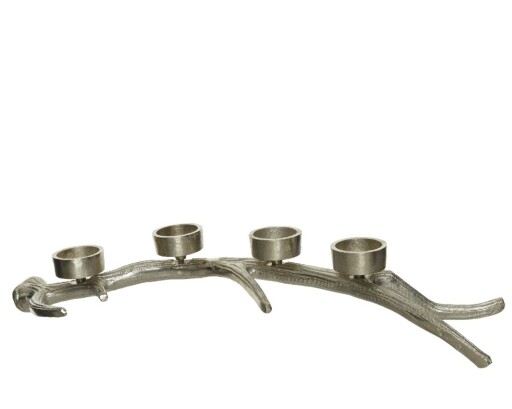 Suport pentru lumanari Antler, Decoris, 12x48x9 cm, aluminiu, argintiu rustic