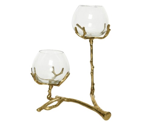 Suport pentru lumanari Branch, Decoris, 24.5x23x28 cm, aluminiu, auriu