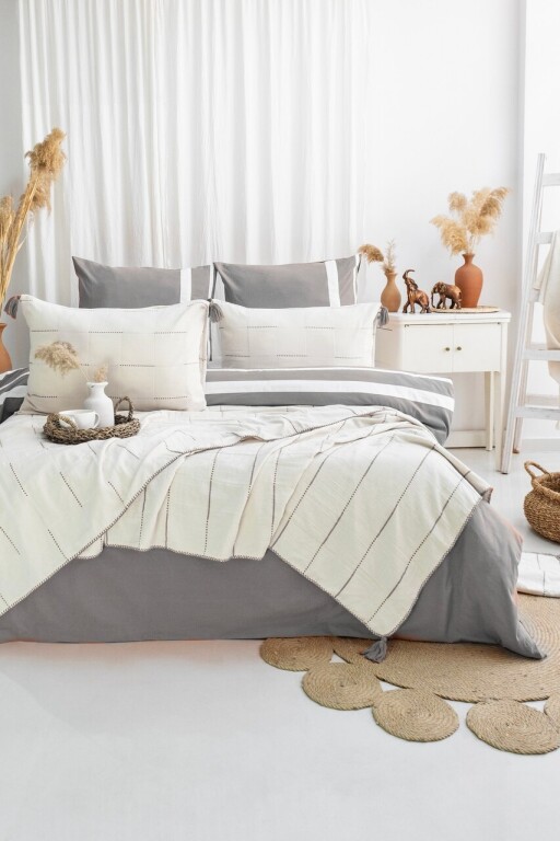Set cuvertura de pat dubla 3 piese, L&#039;essentiel Maison, Eva, Gri