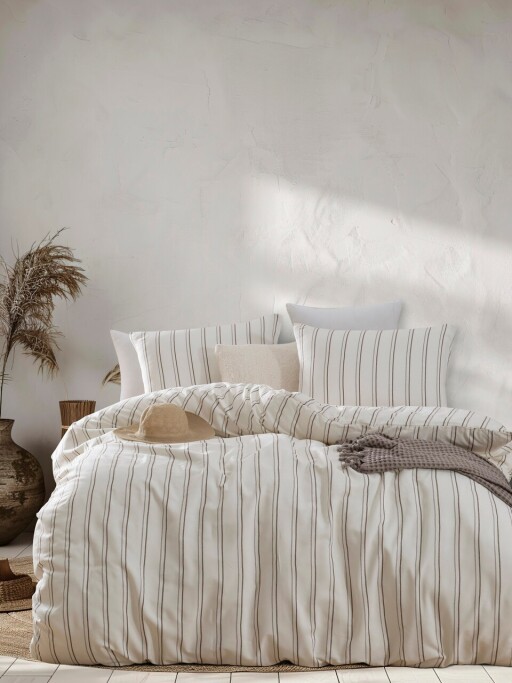 Lenjerie de pat dubla, L&#039;essentiel Maison, Hamilton, Bumbac;Poliester, Bej