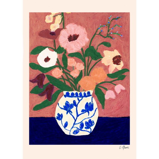 Poster 30x40 cm Flowers on Blue Table – The Poster Club