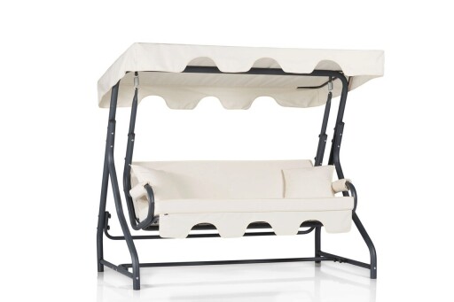 Balansoar de gradina 3 locuri, Clara, Ruta 19, Metal, Verde închis/Alb