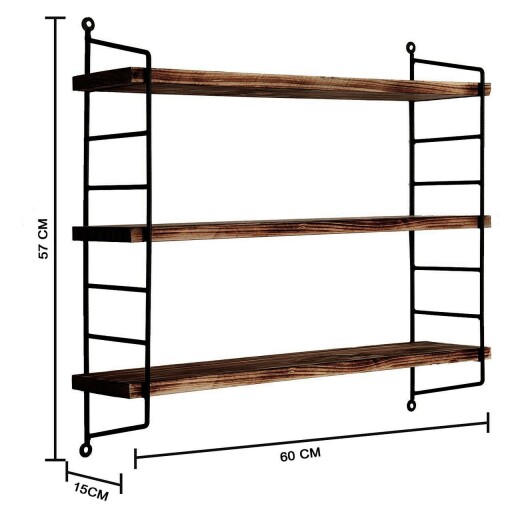 Raft de perete, Evila Originals, Wr088, 60x57x15 cm, Lemn masiv, Nuc negru