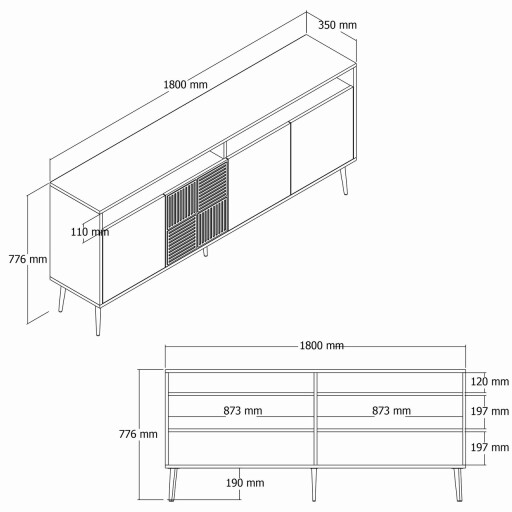 Consola, Hommy Craft, Milan, 180x77x35 cm, PAL, Alb/Auriu