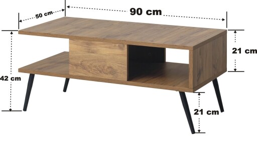 Masuta de cafea, Kalune Design, Bukle, 90x40x50 cm, PAL, Pin Atlantic / Negru