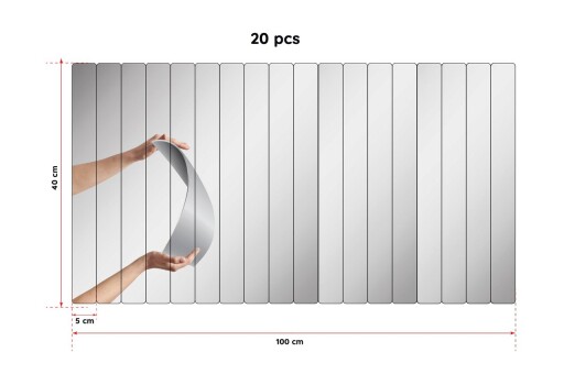 Oglinda decorativa, Mirrorland, Rectangular Stripe, Oglinda acrilica;MDF, Argintiu