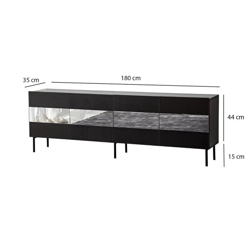 Comoda TV, Neostill, Leon, 180x59x35 cm, PAL, Negru / Fume