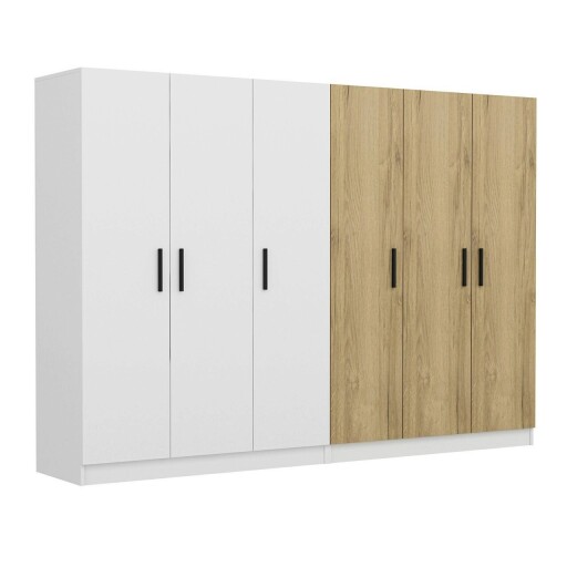 Dulap pentru haine, Minerva, Kale, 270x210x52 cm, PAL, Alb/Maro