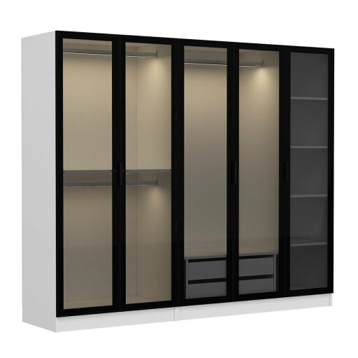 Dulap pentru haine, Minerva, Kale, 225x210x52 cm, PAL, Alb/Negru