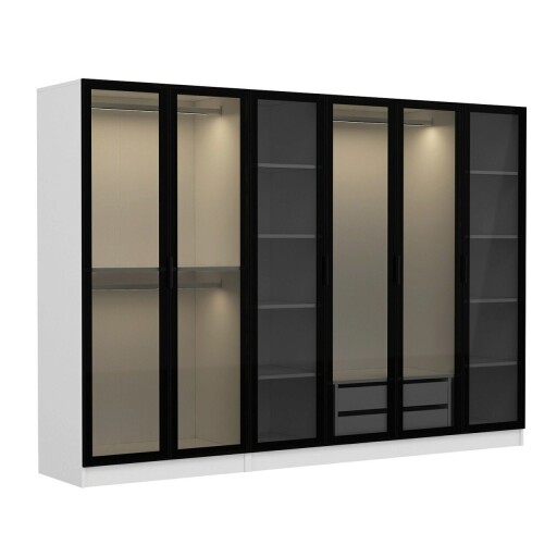 Dulap pentru haine, Minerva, Kale, 270x190x52 cm, PAL, Alb/Negru