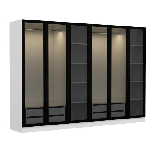 Dulap pentru haine, Minerva, Kale, 270x190x52 cm, PAL, Alb/Negru