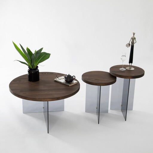 Masuta de cafea, Neostill, Serenity, 70x40 cm, Sticla temperata, Nuc / Gri închis