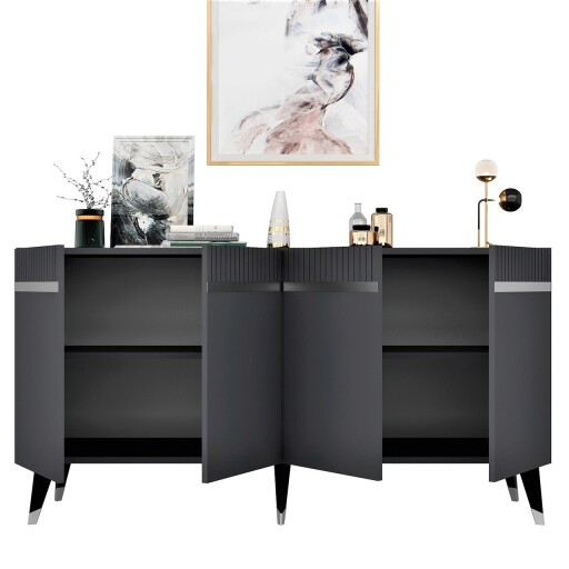 Consola, Olivia, Defne, 150x80x40 cm, PAL , Antracit / Argintiu