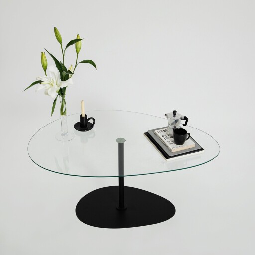 Masuta de cafea, Neostill, Porto, 90x40x60 cm, Sticla temperata, Transparent/Negru