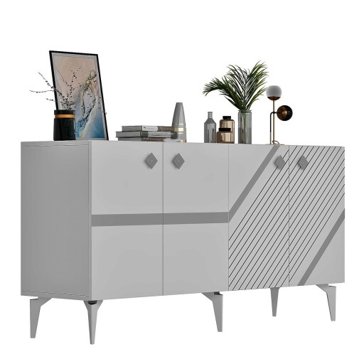 Consola, Olivia, Iris, 150x40x79 cm, PAL , Alb / Argintiu