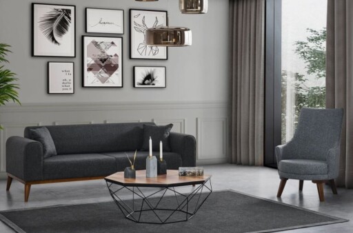 Canapea extensibila 3 locuri, Artie, 560ARE2905, Lemn de fag / PAL, Antracit