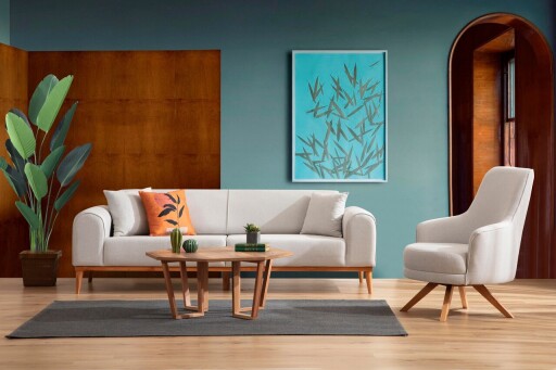 Canapea extensibila 3 locuri, Artie, 560ARE2912, Lemn de fag / PAL, Crem