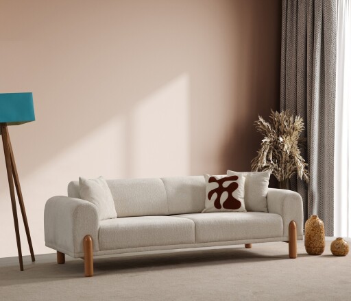 Canapea extensibila 3 locuri, Artie, 560ARE4103, Lemn de fag / PAL, Crem