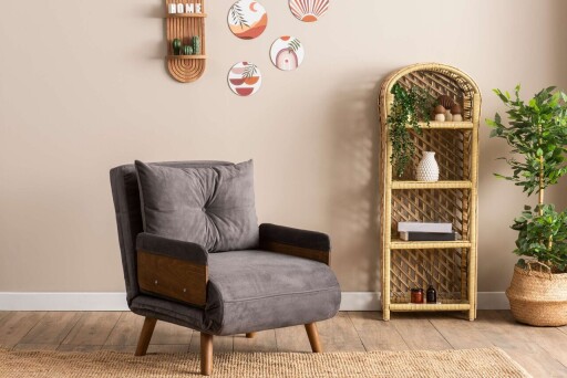 Fotoliu extensibil, Futon, 859FTN2332, 77x70x82 cm, poliester/metal , gri