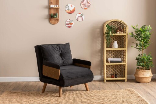 Fotoliu extensibil, Futon, 859FTN2335, 77x70x82 cm, poliester/metal , negru