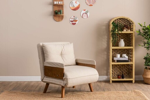 Fotoliu extensibil, Futon, 859FTN2336, 77x70x82 cm, poliester/metal , crem