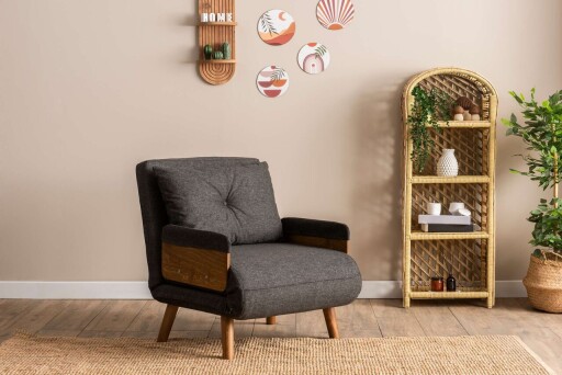 Fotoliu extensibil, Futon, 859FTN2338, 77x70x82 cm, poliester/metal , gri inchis