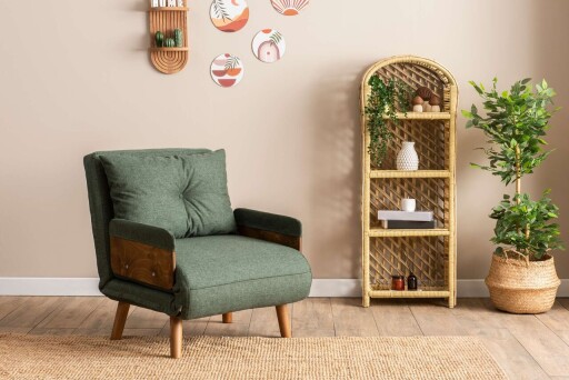 Fotoliu extensibil, Futon, 859FTN2339, 77x70x82 cm, poliester/metal , verde