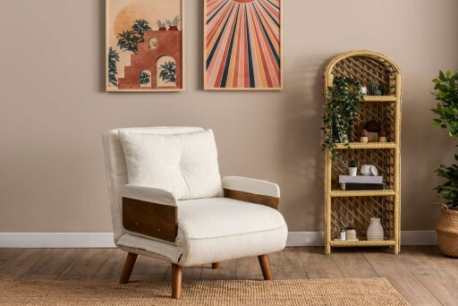 Fotoliu extensibil, Futon, 859FTN2340, 77x70x82 cm, poliester/metal , alb