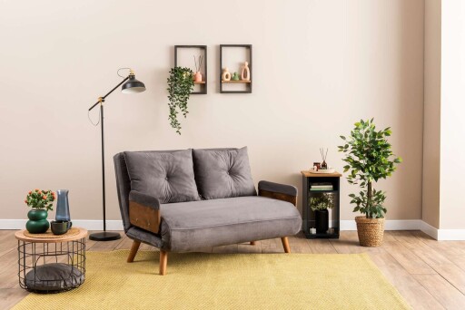 Canapea extensibila 2 locuri, Futon, 859FTN2718, Metal , Gri