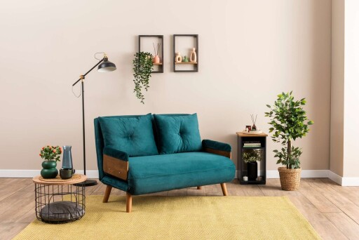 Canapea extensibila 2 locuri, Futon, 859FTN2719, Metal , Verde petrol