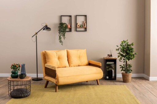 Canapea extensibila 2 locuri, Futon, 859FTN2720, Metal , Galben mustar