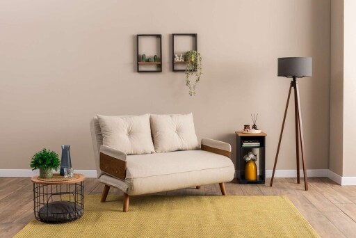 Canapea extensibila 2 locuri, Futon, 859FTN2722, Metal , Crem