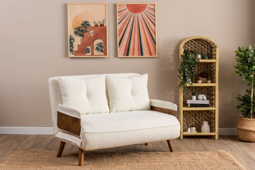 Canapea extensibila 2 locuri, Futon, 859FTN2726, Metal , Alb