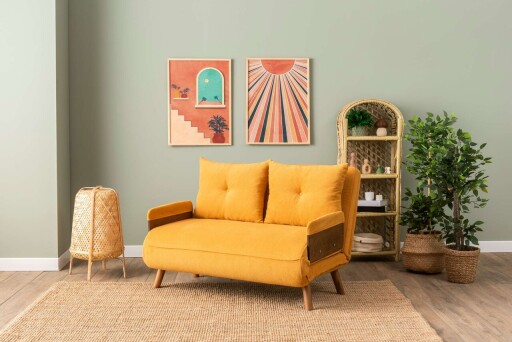 Canapea extensibila 2 locuri, Futon, 859FTN2728, Metal , Galben mustar