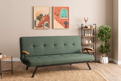 Canapea extensibila 3 locuri, Futon, 859FTN2908, Metal , Verde