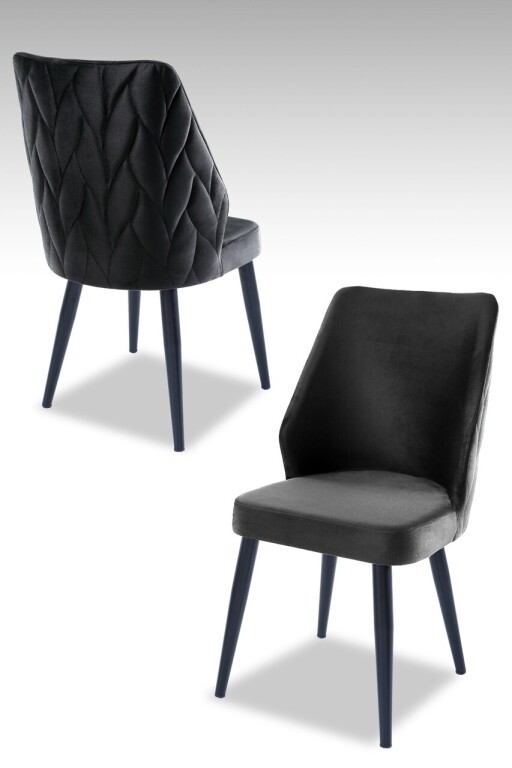 Set scaune 2 piese, Hanah Home, Pufi, PAL, Antracit / Negru