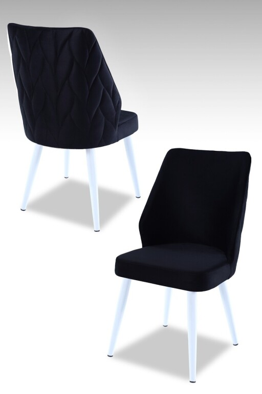 Set scaune 2 piese, Hanah Home, Pufi, PAL, Alb/Negru