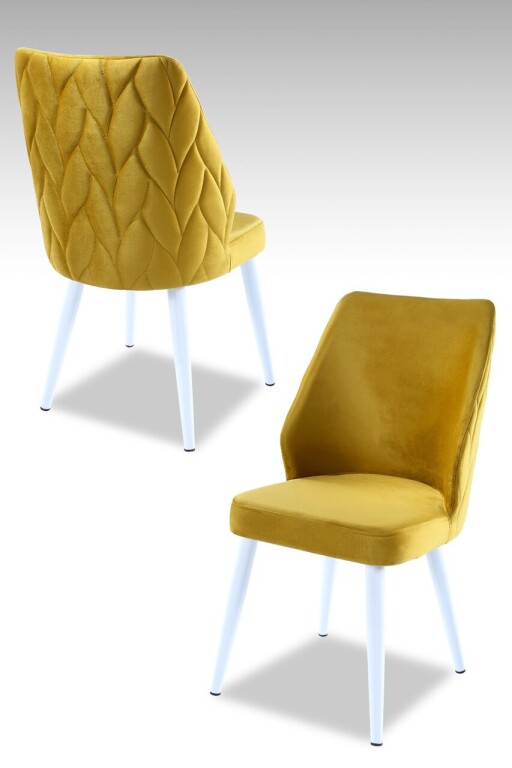 Set scaune 2 piese, Hanah Home, Pufi, PAL, Galben/Alb