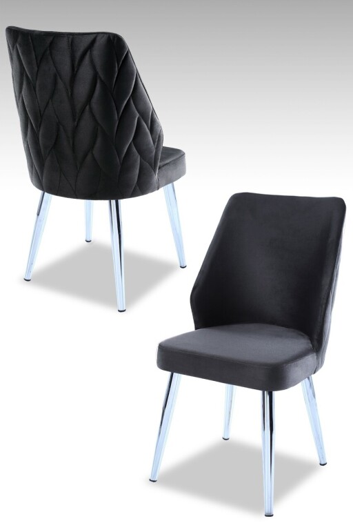 Set scaune 2 piese, Hanah Home, Pufi, PAL, Negru / Crom