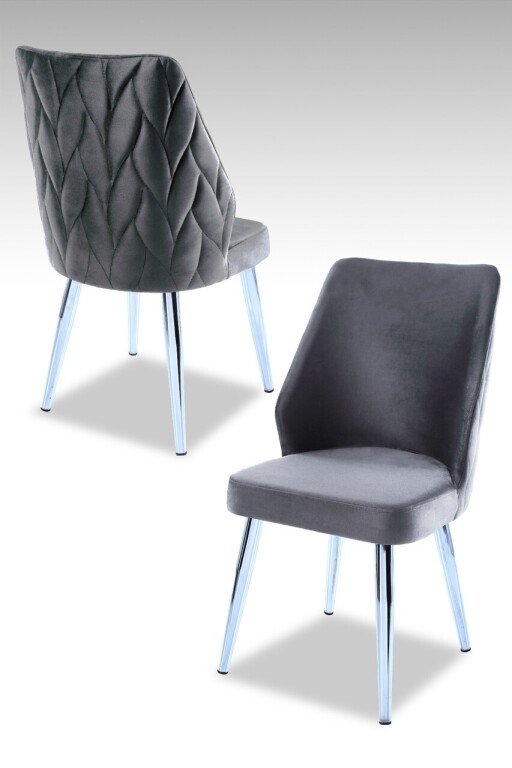 Set scaune 2 piese, Hanah Home, Pufi, PAL, Gri/Crom