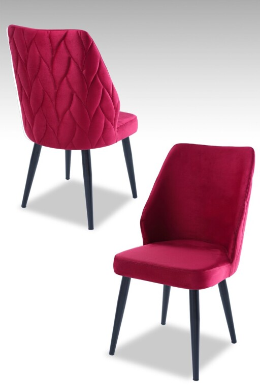 Set scaune 4 piese, Hanah Home, Pufi, PAL, Rosu Claret / Negru