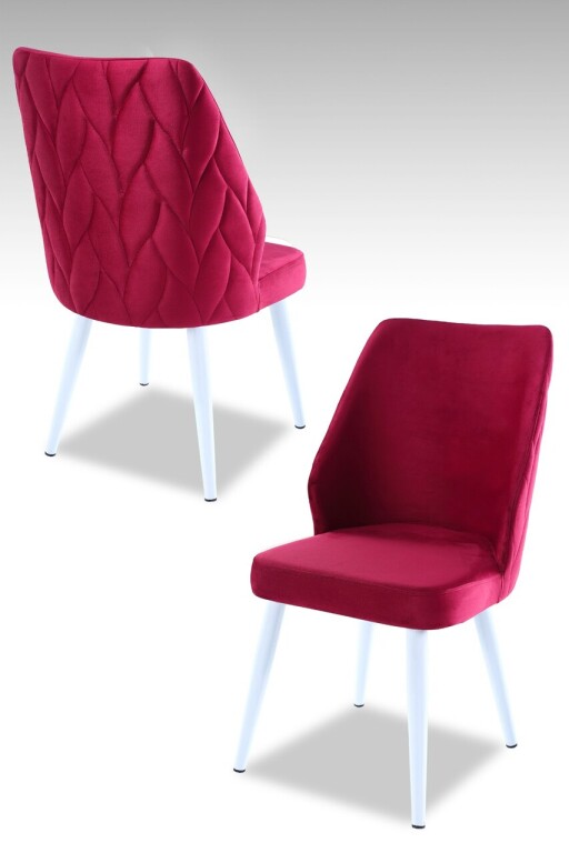 Set scaune 4 piese, Hanah Home, Pufi, PAL, Roșu Claret / Alb