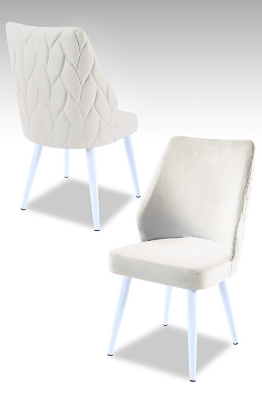 Set scaune 4 piese, Hanah Home, Pufi, PAL, Crem/Alb